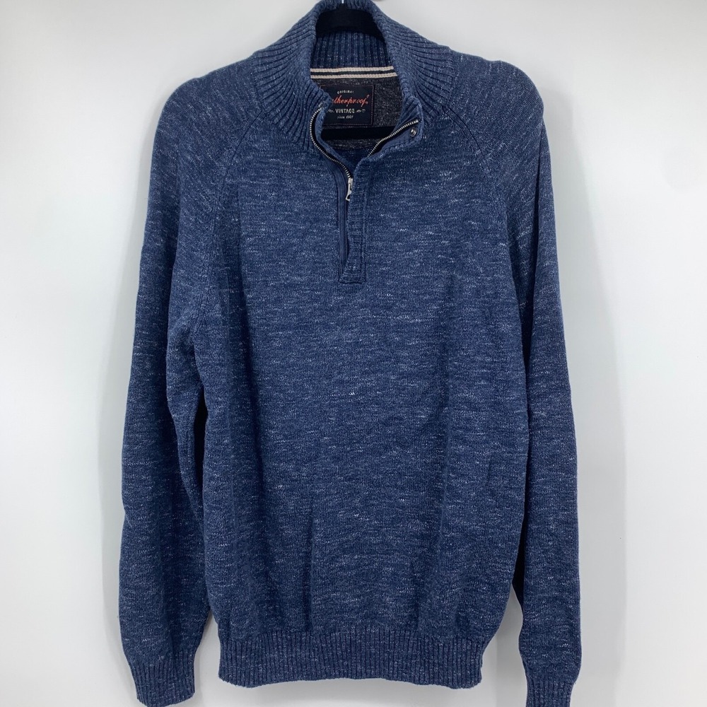 Weatherproof Vintage Mens Large Cotton Quarter Zip Sweater Preppy Casual Classic